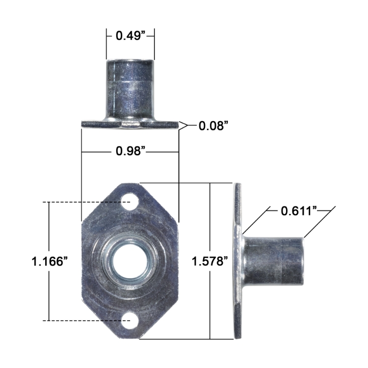 Picture of T-nut Industrial PRISMATIC Base Zinc (Case Quantity 1000 Count)