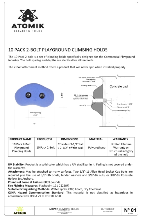 Picture of 10 Pack 2-Bolt Playground Climbing Holds Contractor Grade
