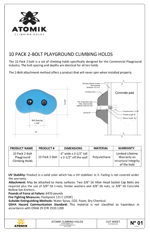 Picture of 5 Pack 2-Bolt Foothold Playground Climbing Holds Contractor Grade